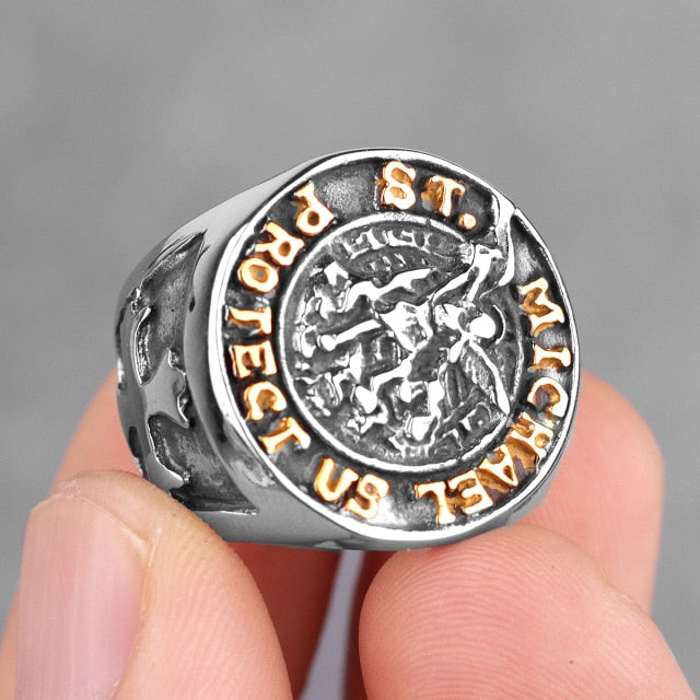 TDG Fashion Stainless Steel St-Michael Men Ring Fashion Jewelry Gift